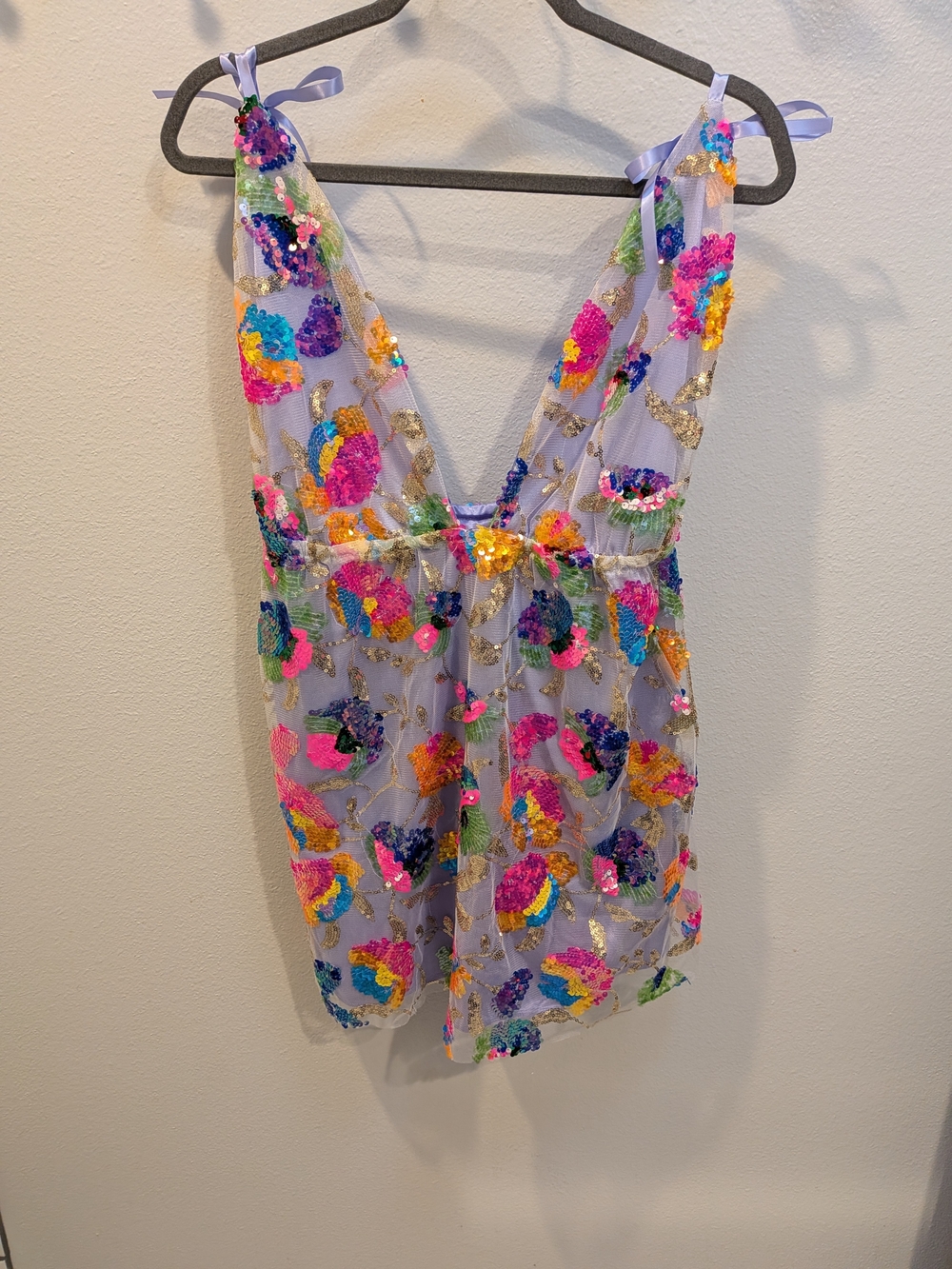 NWOT Lavender Sequin Floral Mini Dress Or Top XL